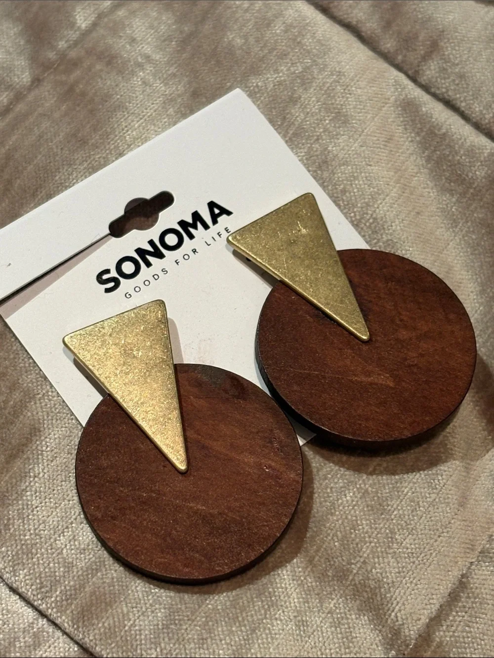 SONOMA Gold Triangle Over Brown Wood Disc Earrings
